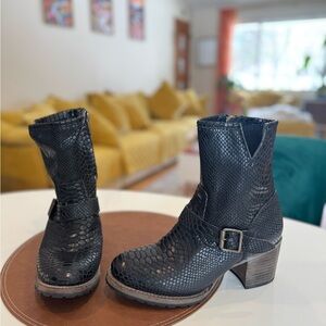 Freebird Carlito Black Snakeskin Ankle Boots